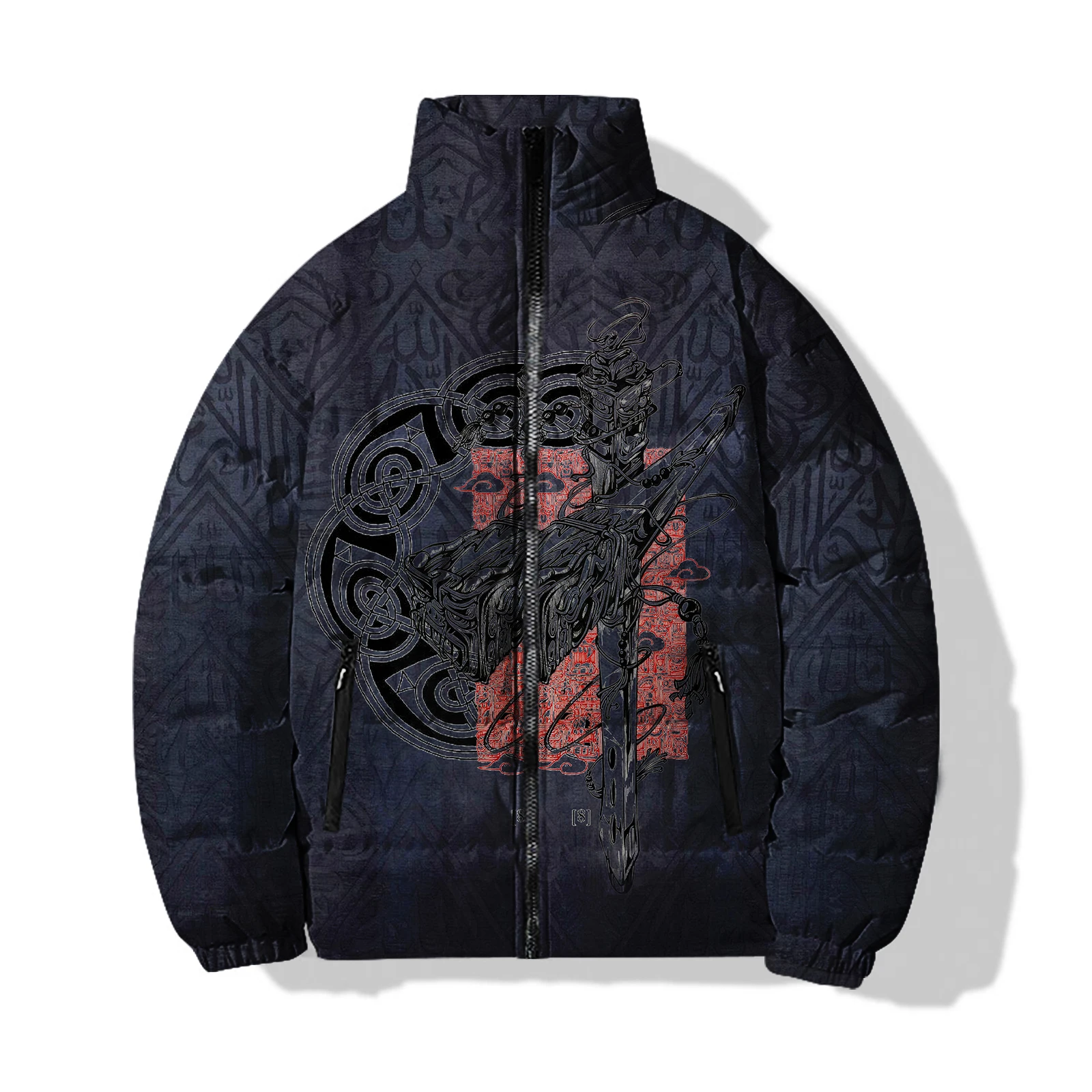 Płaszcz zimowy męski z czaszką Cool New in Coats Down Samurai Parka Winter Man Stylish Design Helldemon 3D Printing Męskie kurtki puchowe