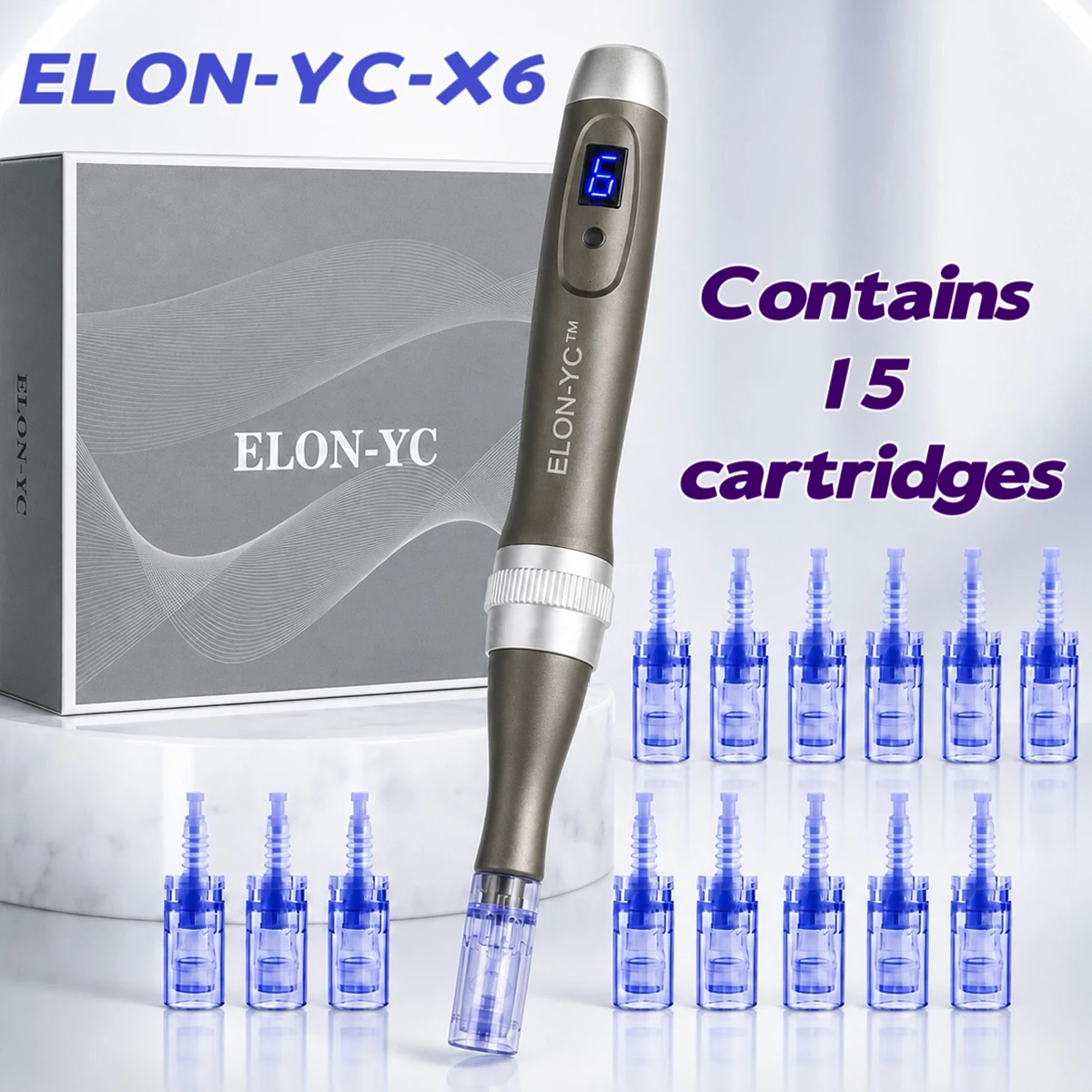 original-elon-yc-x6-inalambrico-con-15-cartuchos-pluma-de-microneedling-longitud-de-la-aguja-025-mm