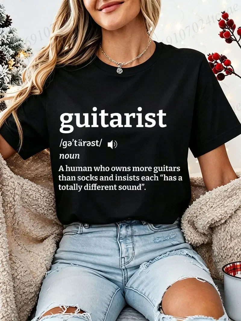 20261009 New Casual T‑Shirt Funny Guitarist Dictionary Definition Print Tee Guitar Player Music Lover Gift Short Sleeve Graphic Tops