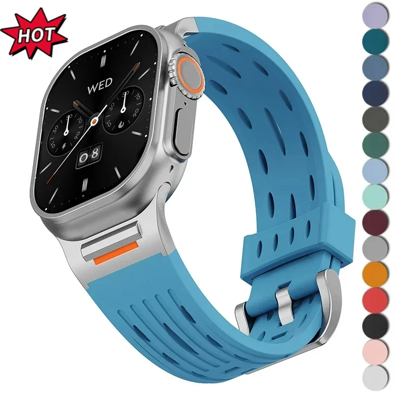 

Silicone Strap for Apple Watch Band Ultra 2 49mm 46mm 42mm 45mm 44mm 40 41mm Breathe Bracelet for IWatch Series 10 9 8 7 6 5 4 3