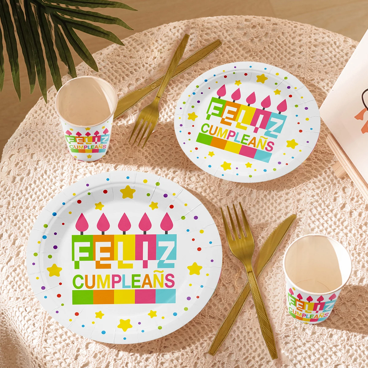 10 Guest Feliz cumpleaños Spanish Party Decorations Disposable Tableware Set Paper Cup Plate Decorations Kid Baby Shower New In