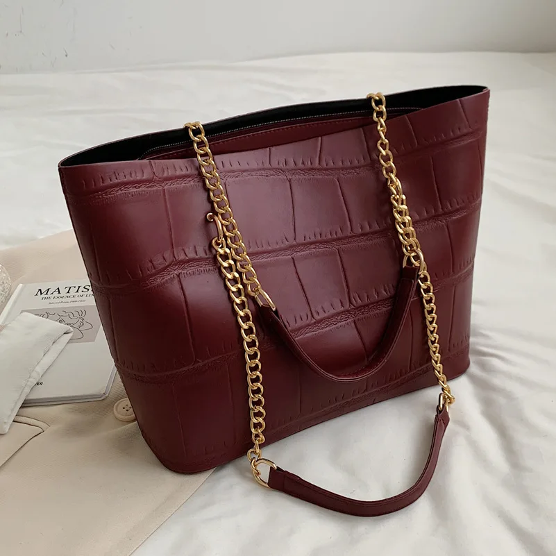 

​2025 Stone Texture Tote Bag - Large Capacity Adjustable Chain Shoulder, Minimalist Commuter Purse Crossbody Work Bag for Women​