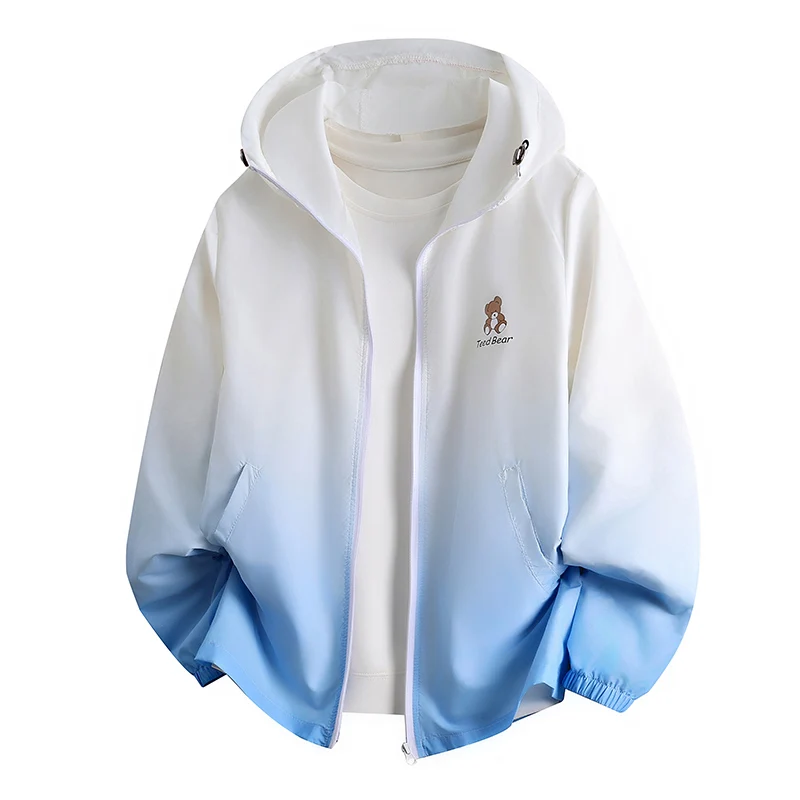 

aduated Color Men's Summer Lightweight Casual Loose Outdoor Fiing Jaet Breathable Polyester Hooded Zipper Closure Coat