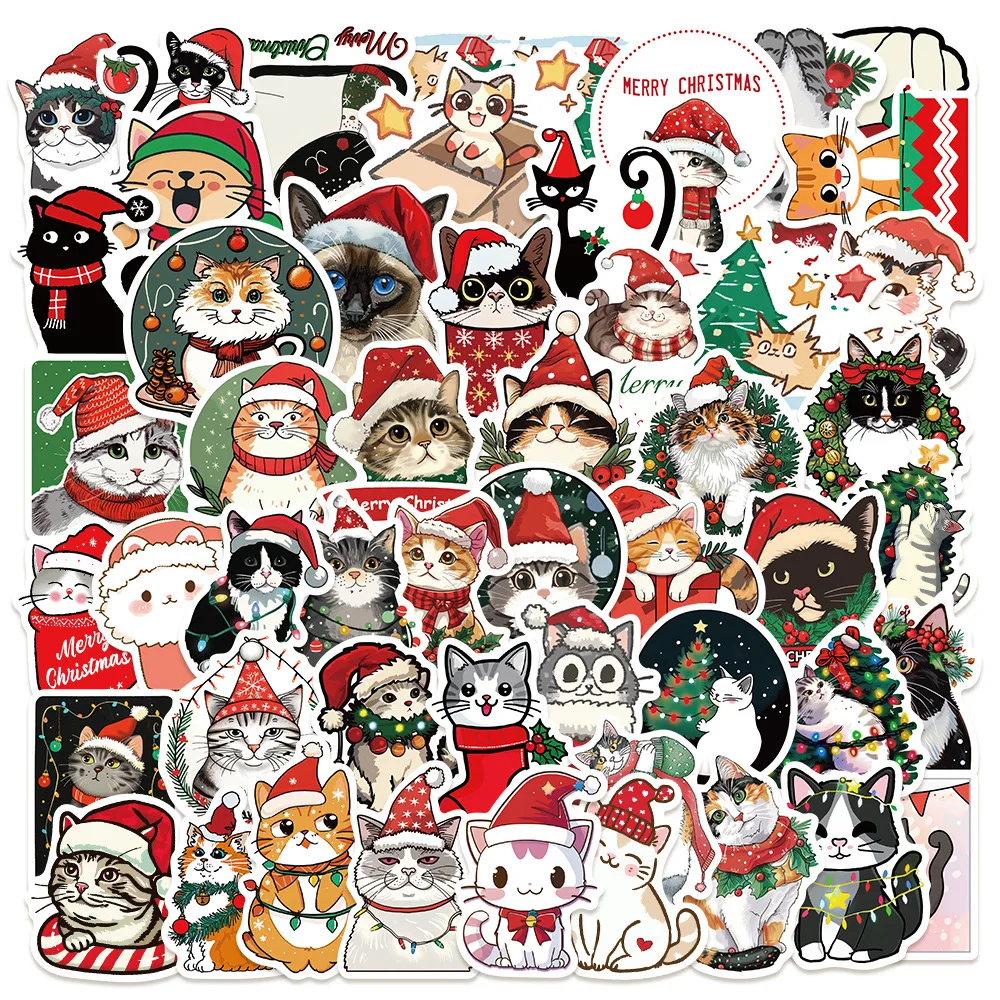 10/30/50PCS Christmas Cat Stickers Kawaii Cat Graffiti Sticker Holiday Decoration Decals Cute Animal DIY Laptop Guitar Bike Toy