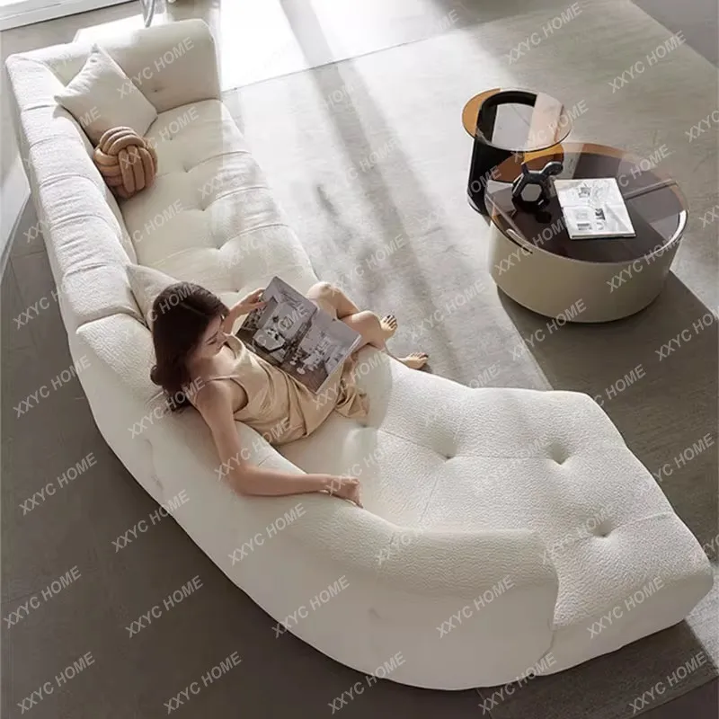 Light luxury curved corner fabric sofa Modern pull buckle living room technology cloth sofa