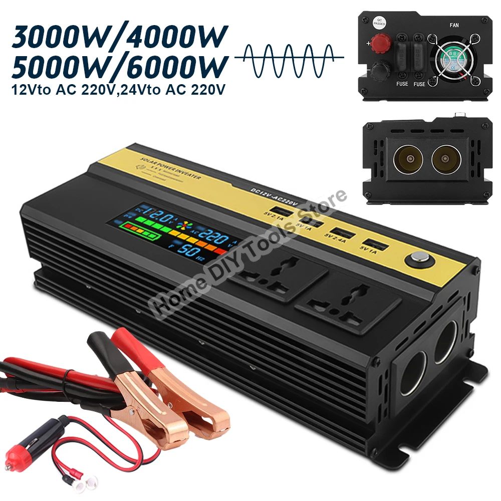 

Sine Wave Inverter 6000W 5000W 4000W 3000W DC 12V/24V To AC 220V Portable Power Voltage Converter Car Solar Inverter