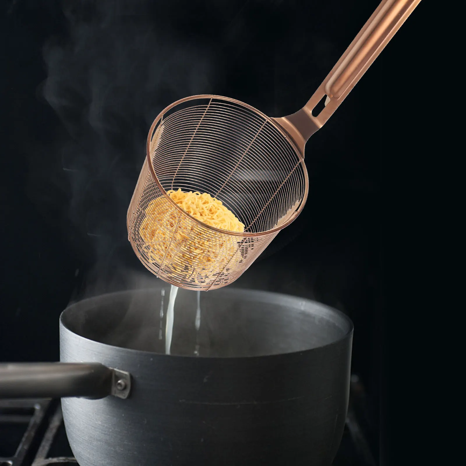 

1pc Stainless Steel Fine Mesh Colander Large Capacity Kitchen Strainer Basket Pasta Fried Food Filter Hot Pot Spoon