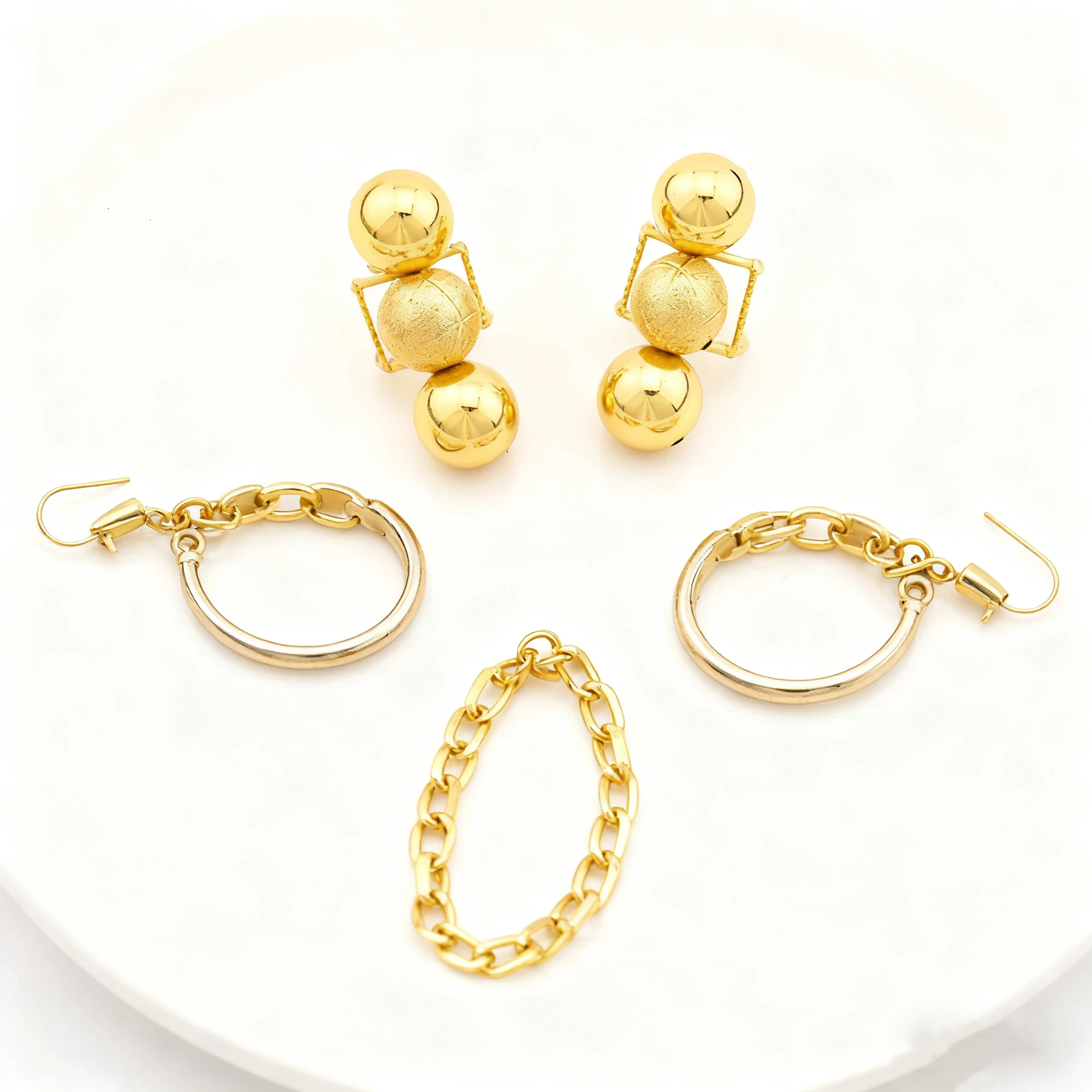 

4Sets/lot Bangle with Ring African Jewelry for Weddings Dubai 18k Gold Color Cuff Bracelet and Finger Ring 2Pcs Set for Weddings