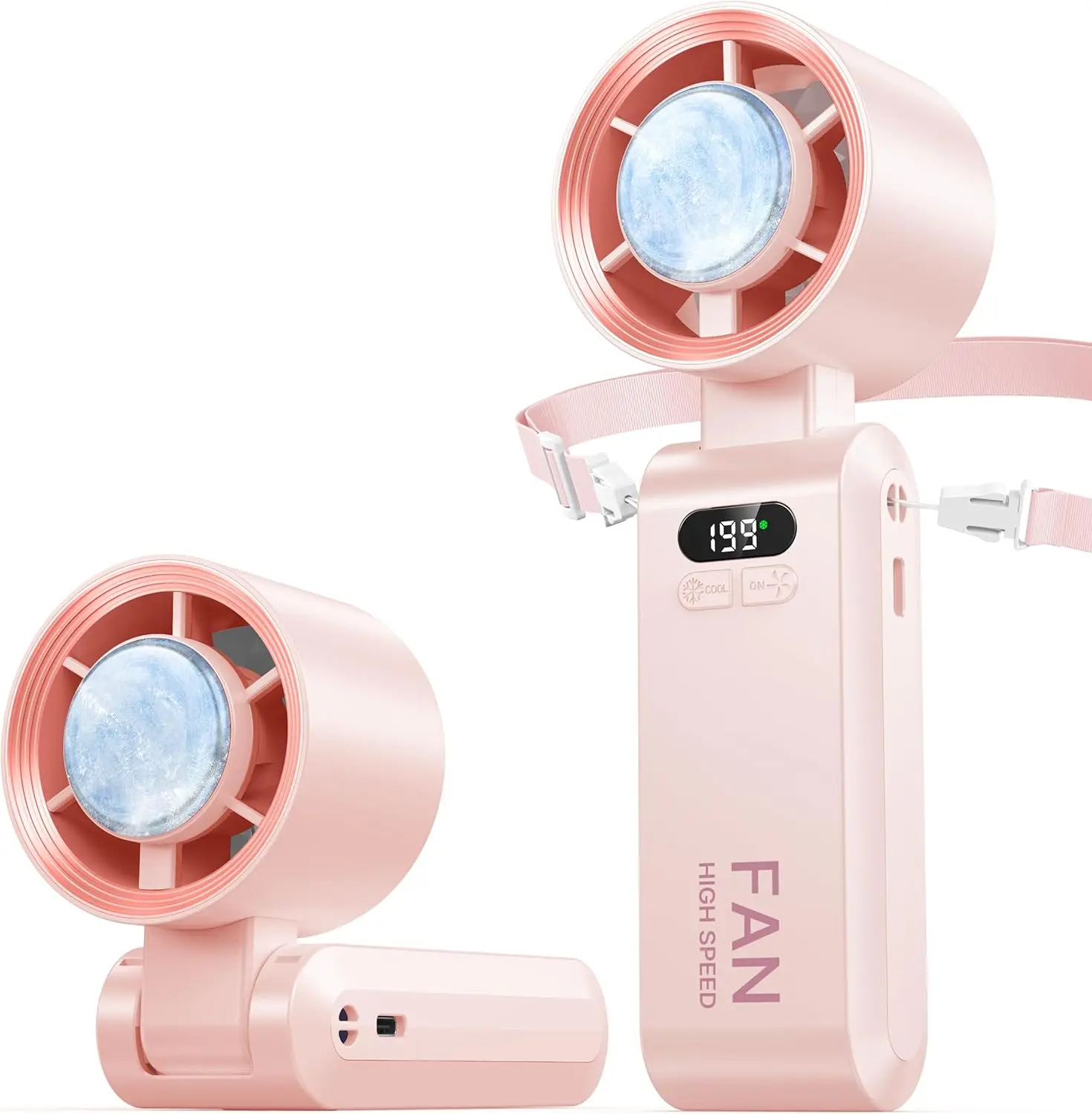 

Handheld Portable Turbo Fan with Ice Cooler, Speed (1-199) 5500mAh Rechargeable Personal Fan,[20H Cooling Time] Mini Yet Powerfu