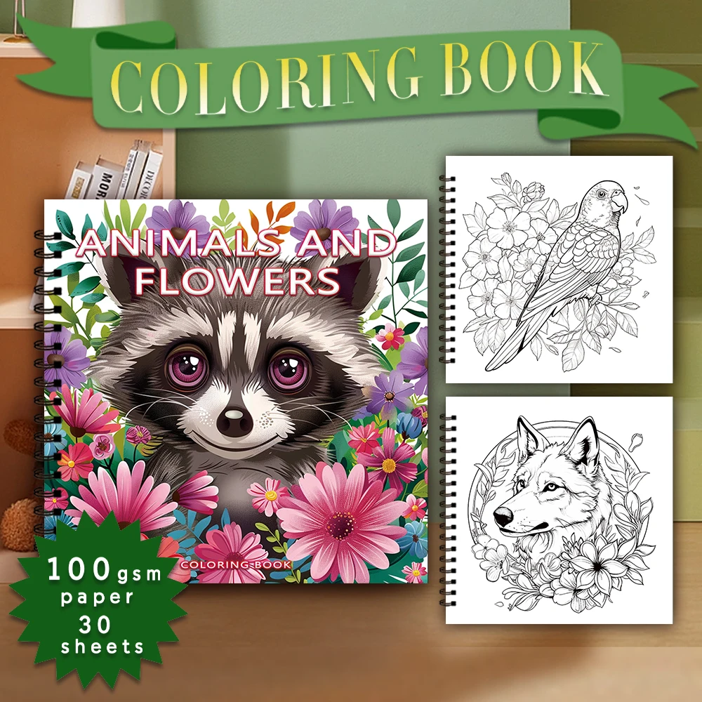 30 Sheets Adult Spiral Colouring Book, 8.26x 8.26 inch 100gsm Thick Paper, Perfect for Back to School Gifts, Halloween Gifts