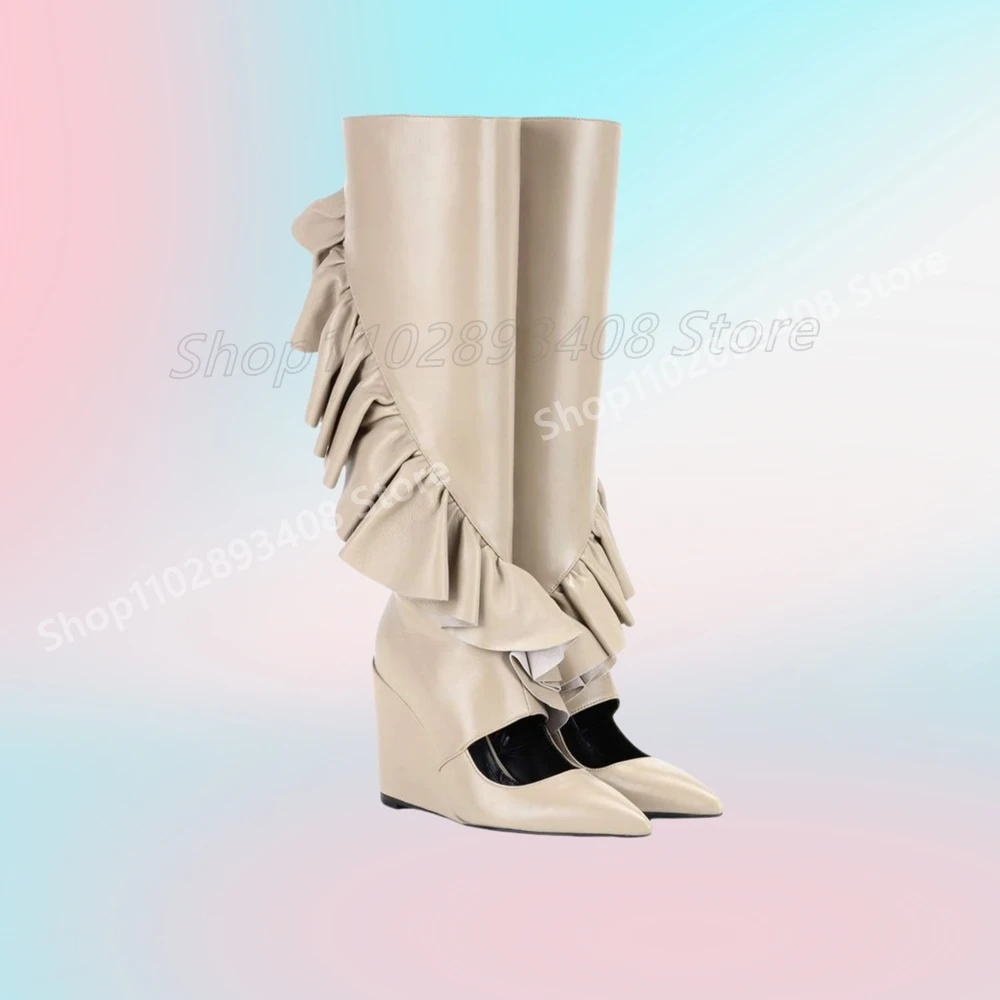 Stivali a metà polpaccio stile pista nera zeppe a punta tacco alto in pelle opaca moda sexy ragazze calde scarpe da donna 2025 nuovo Para Mujere