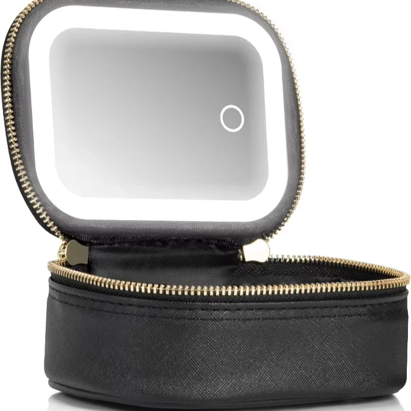 Mini Makeup Bag with Led Mirror Small Travel Cosmetic Organizer 3 Light Adjustable Brightness for Women Portable Train Toiletry