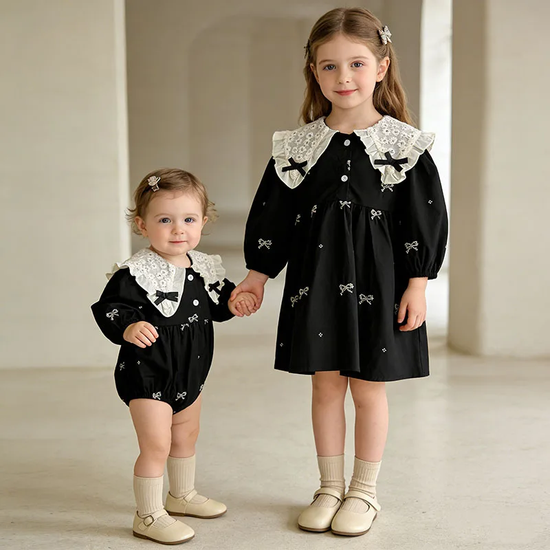 Girls Summer Dress with Bow Knot Princess Skirt Baby Vest Skirt Crawling Suit Infant Bottom Covering Clothes Sister Outfit