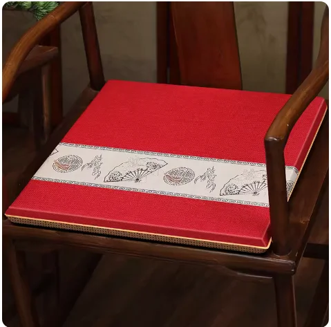 Custom Patchwork Fan Chinese Seat Cushions with ties for Sofa Armchair Dining Chair Pads, Non-slip, Waterproof Cotton Linen