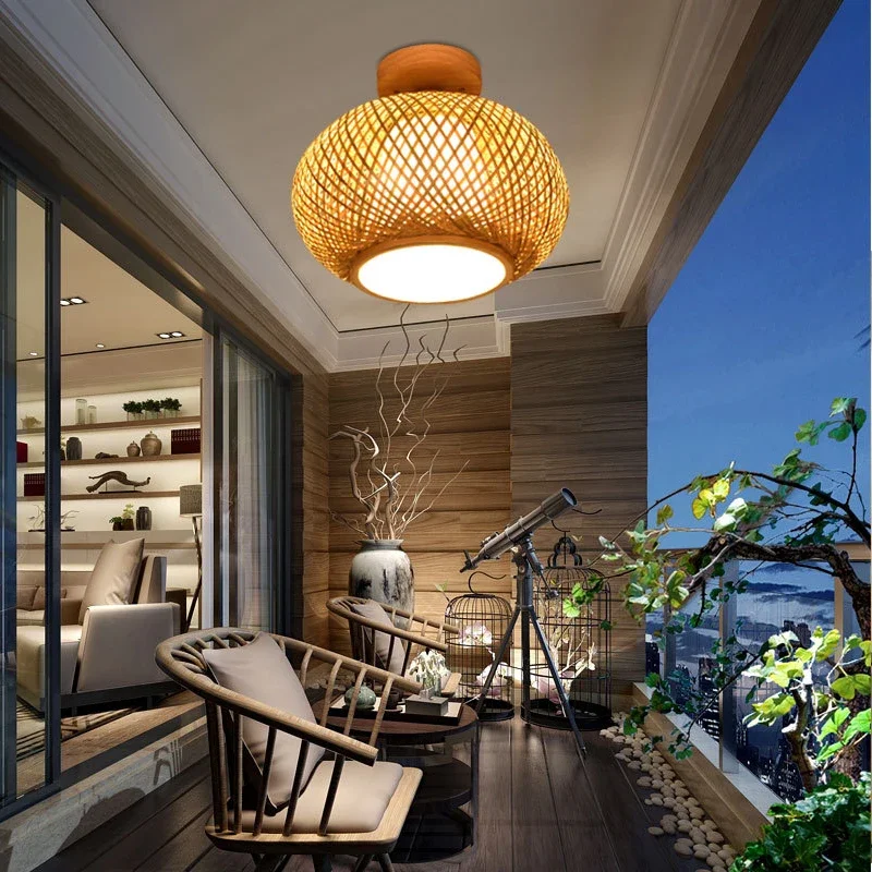 

Ceiling Lights Natural Bamboo Dia 30/25cm E27 Minimalism Home Creative Lighting Room Aisle Decor Cage Lamp Fixtures