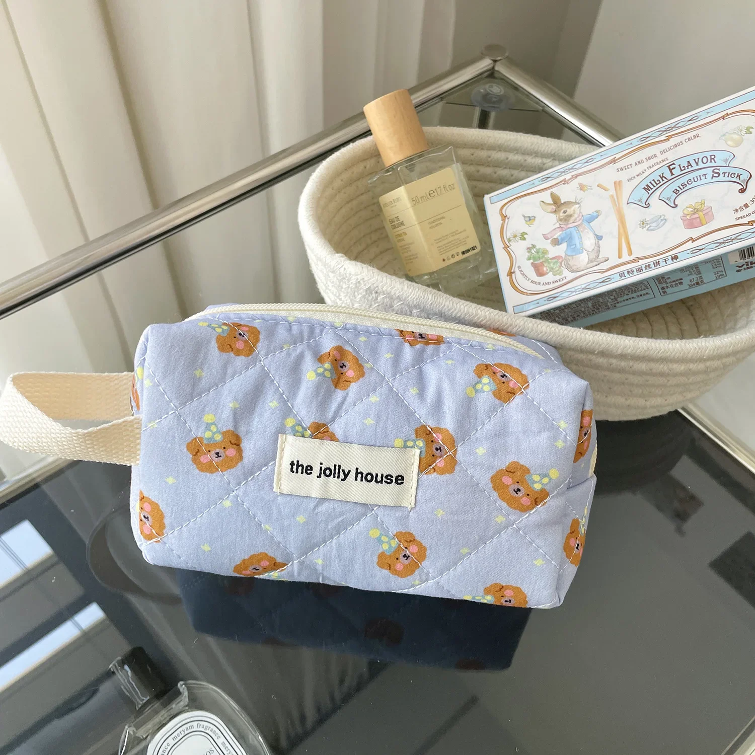 Cute Bear Cotton Makeup Bag Women Zipper Cosmetic Organizer Female Cloth Handbag Box Shape Portable Toiletry Case for Girls