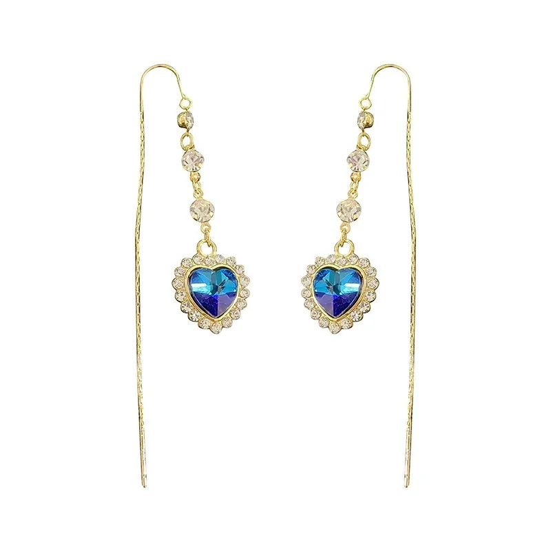 تصميم جديد عصري فريد من نوعه أنيق ورائع من الزركون الأزرق أقراط الحب النسائية الراقية مجوهرات هدية حفلة عيد ميلاد