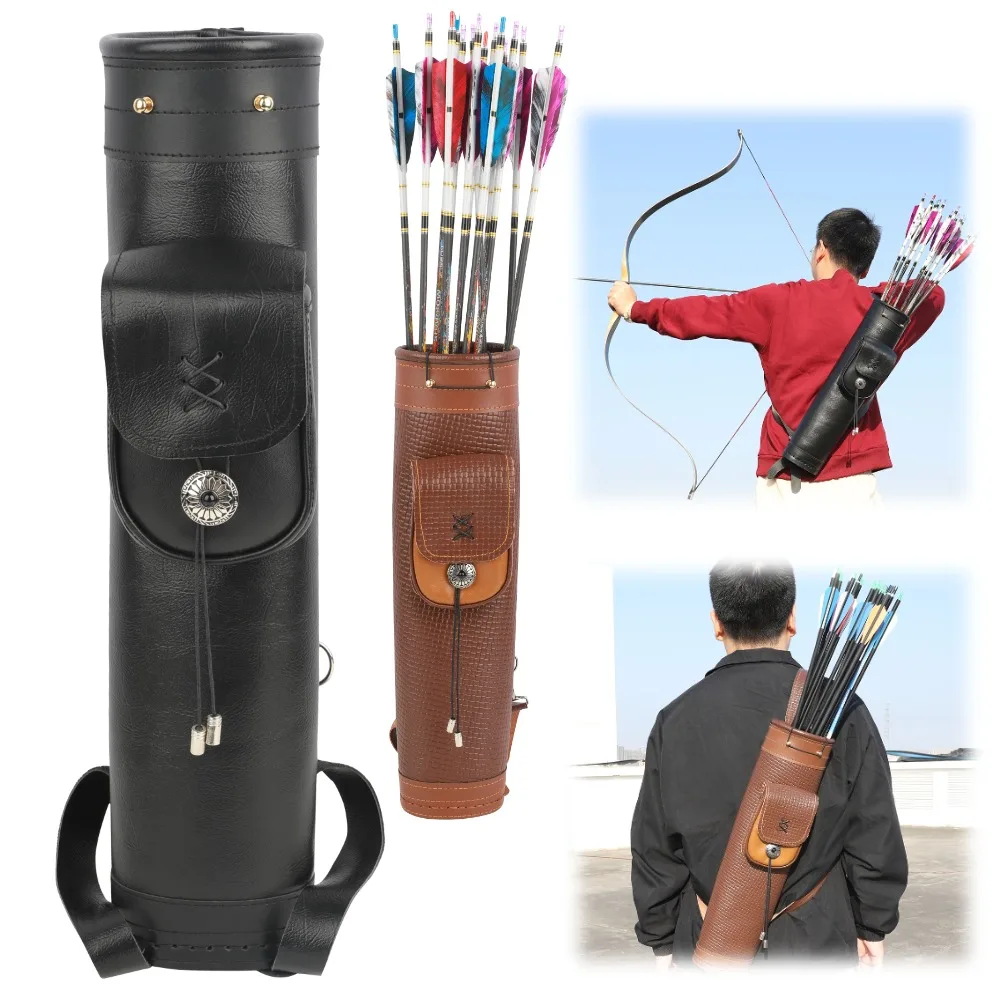 

Archery Arrow Quiver Cowhide Bag Large Capacity Traditional Adjustable Shoulder Back Outdoor Bow Hunting Shooting Accessories