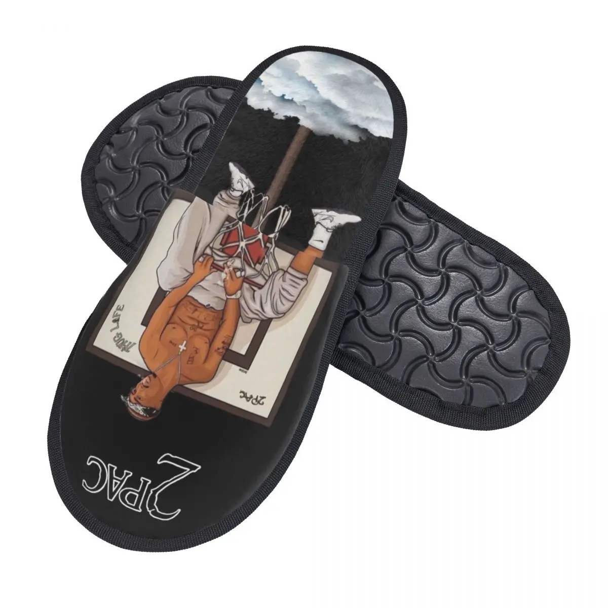 Custom 2P-pac Rapper Tupac Soft Scuff Memory Foam Slippers Women Bedroom House Shoes