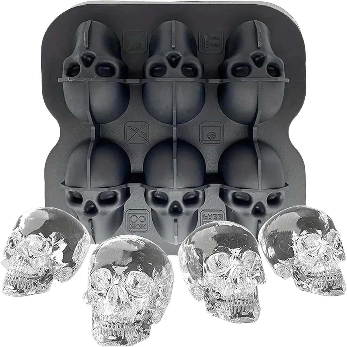 Skull Shape Ice Cube Tray Food Grade Silicone Mold for Cockt