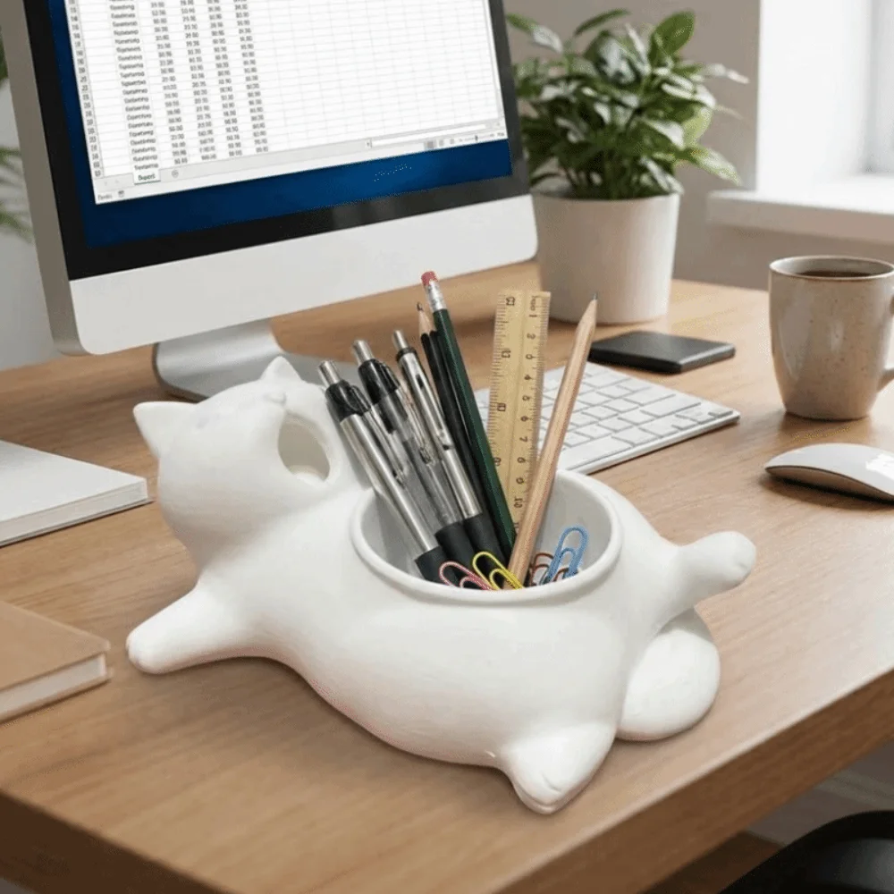 Cute 3D Printed Cat Flower Pot Multi-functional Plastic Mini Plant Pot Cat-shaped Storage Box Animal Shaped Planter Office Desk