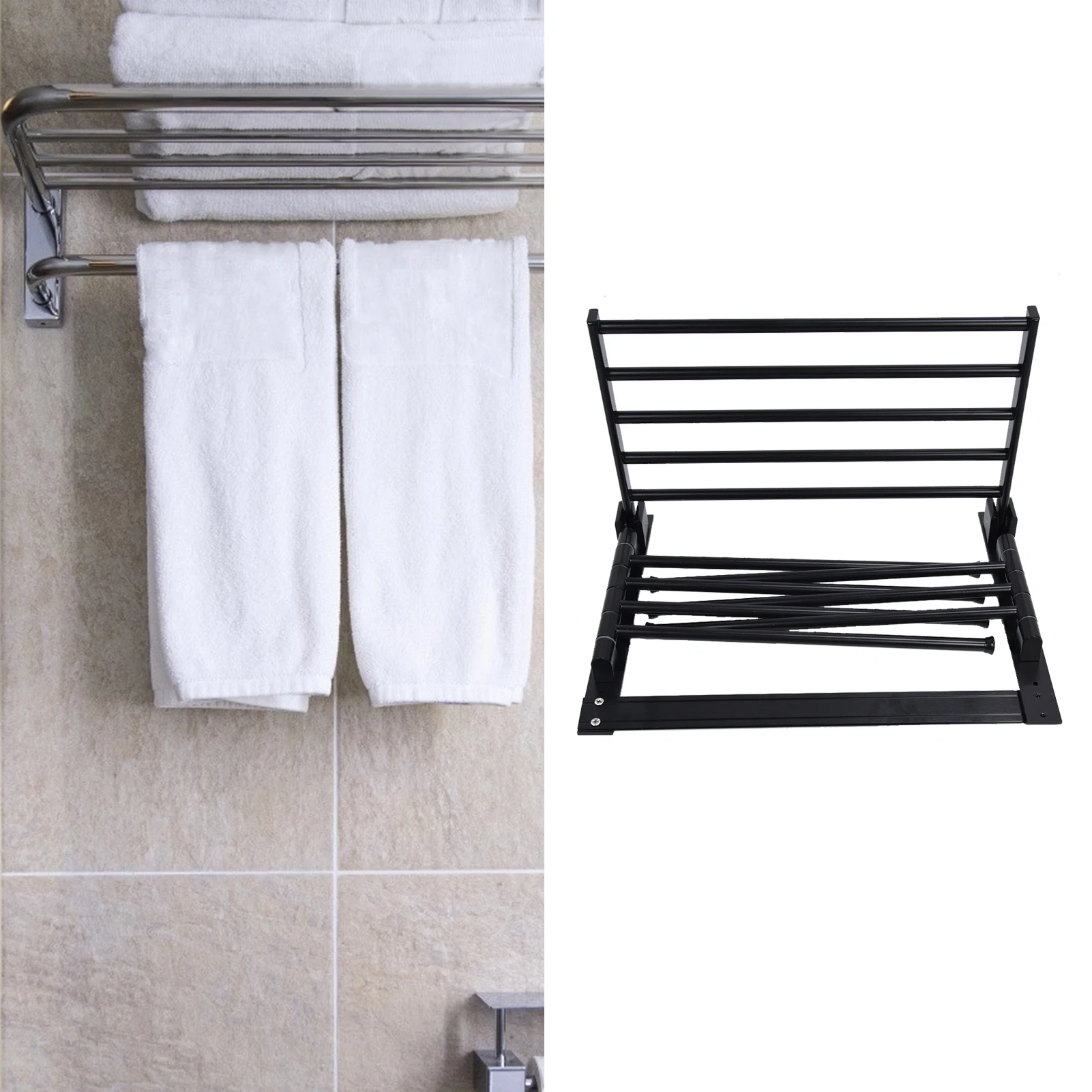 Laundry Clothes Drying Rack Wall Mounted Rotating Towel Rack with Hooks and Swing Arms for BathroomBlack Clothes,Drying,Rack