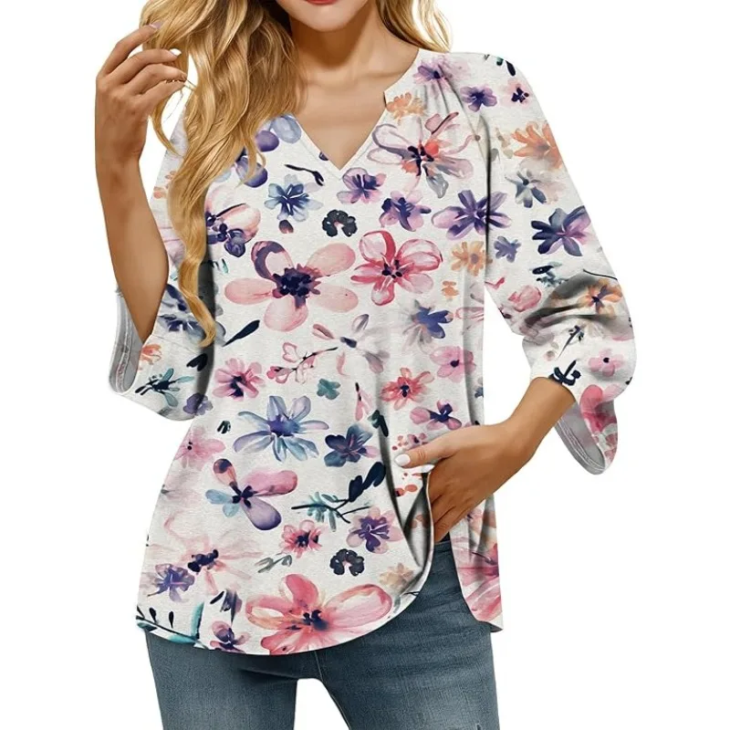 

Women's Long Sleeve 3D Boho Print T-Shirt V Neck Short Sleeve Top Fashion Hawaiian Style Shirt Top Fashion Women's Hot Sale