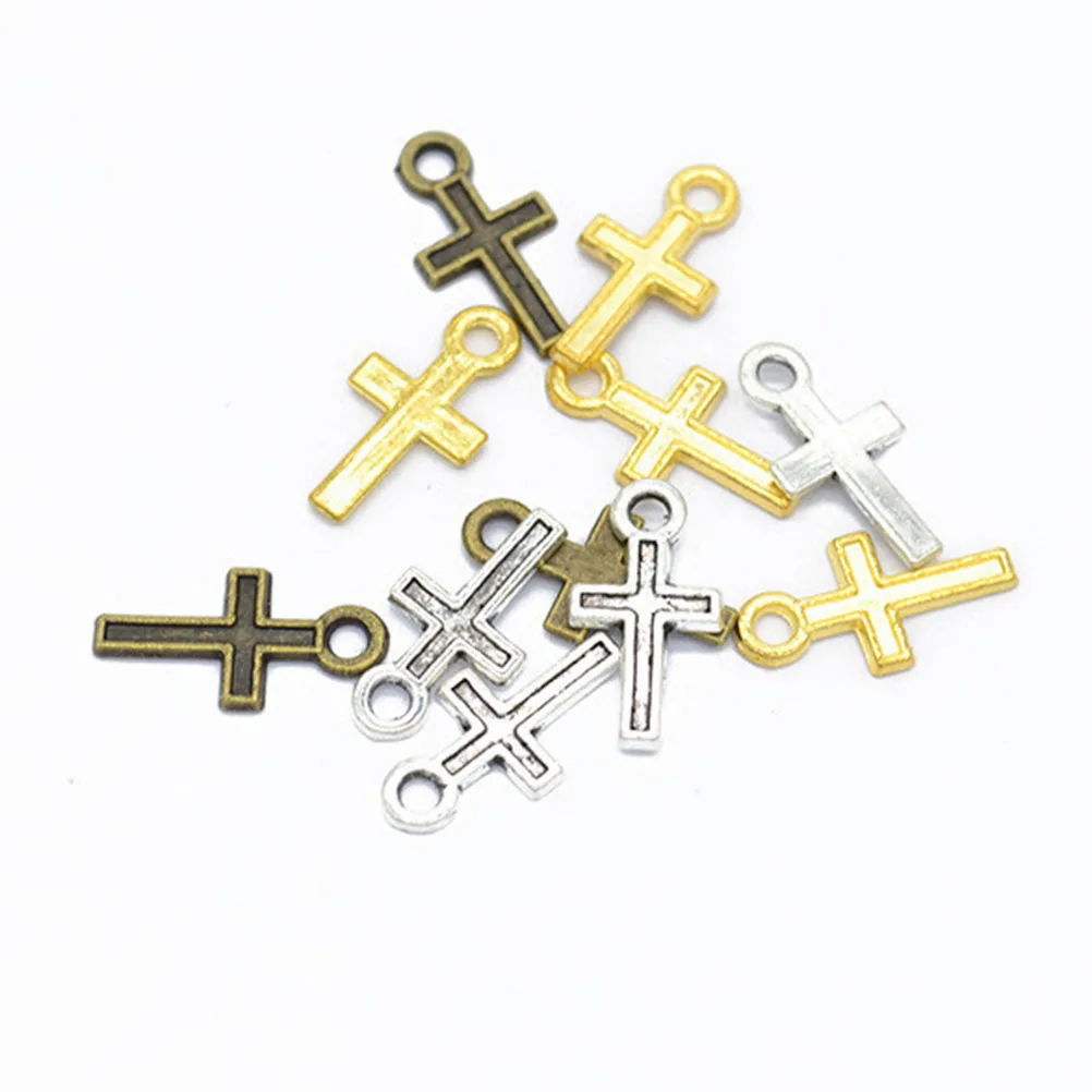 

300pcs Alloy Pendants DIY Accessories Silver Color Keychain Necklace Decorations Cross Charm Jewelry Making Crafts Gifts