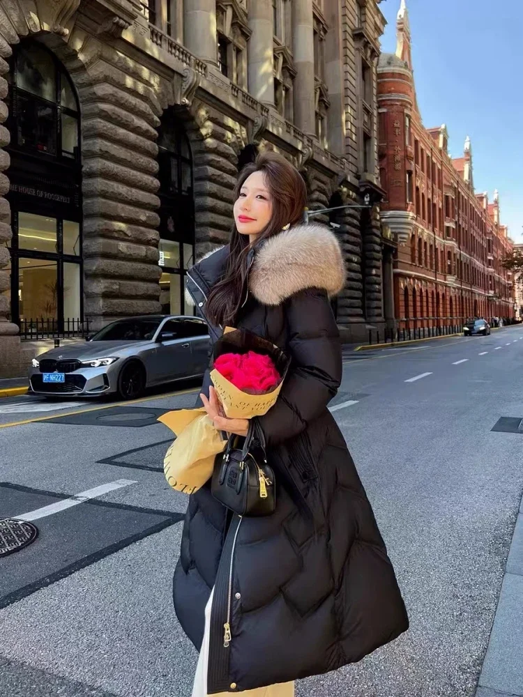 Manteau coréen en duvet de coton pour femme, parka longue d'hiver épaisse et chaude à capuche, veste rembourrée en coton, pardessus à fermeture éclair, JJ1031