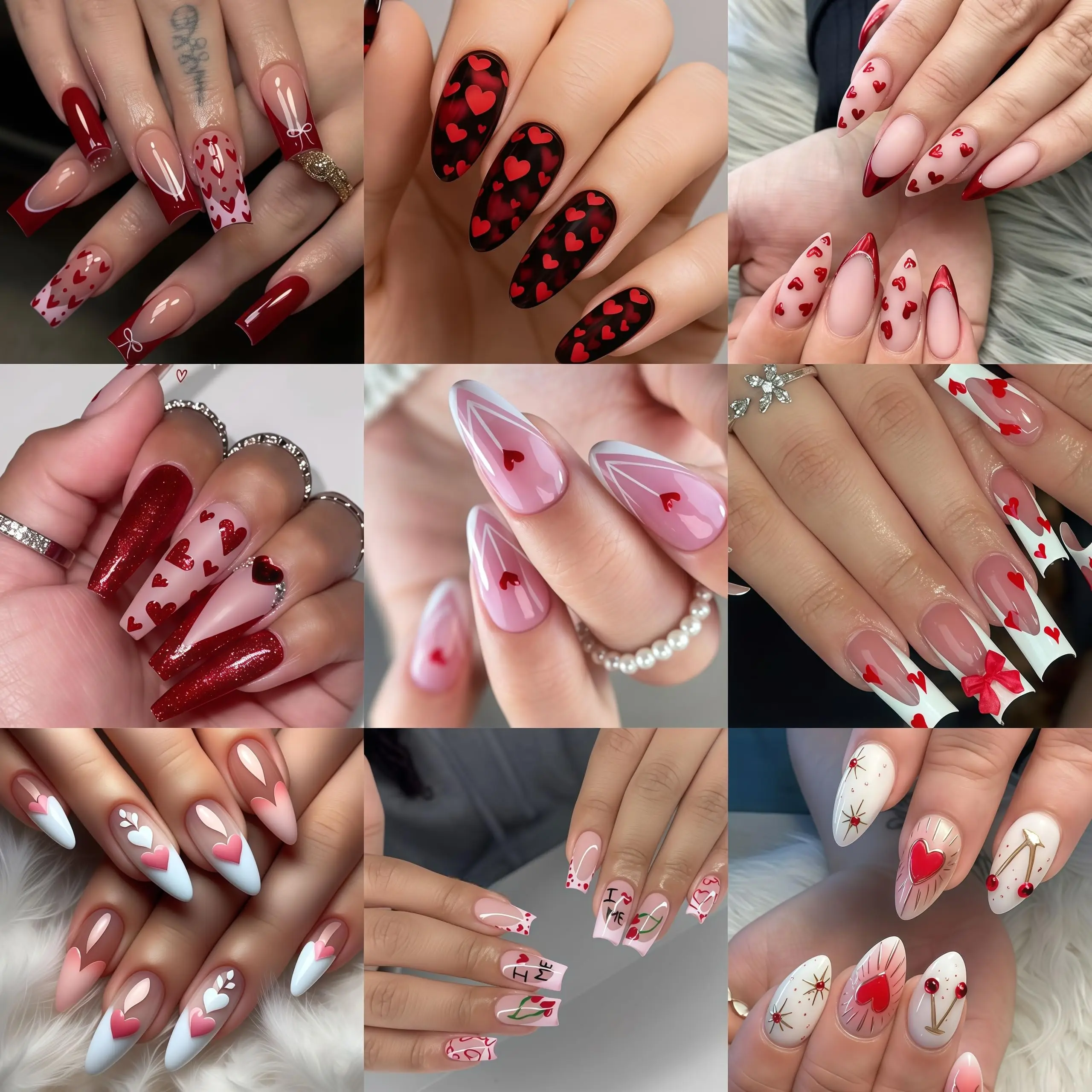 6Pcs/Kit Valentines Day 3D Red Love Heart Nail Art Stickers Mixed Red Peach Heart Nail Decal Self-adhesive Red Heart Nail Slider