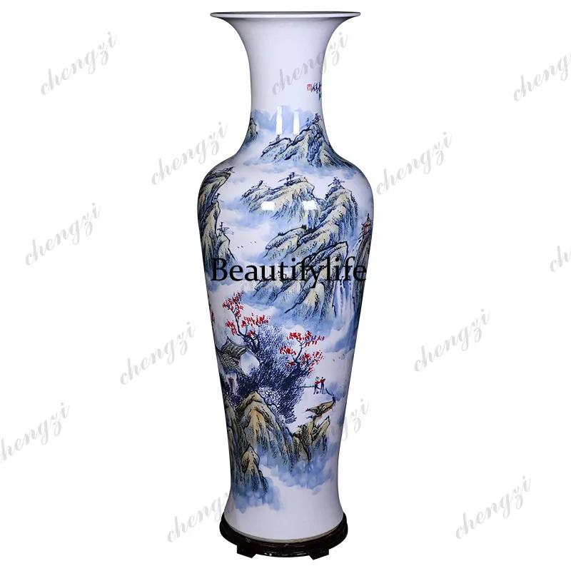 ceramic floor-to-ceiling vase hand-painted with a long history, Chinese-style living room flower arrangement decoration ornament