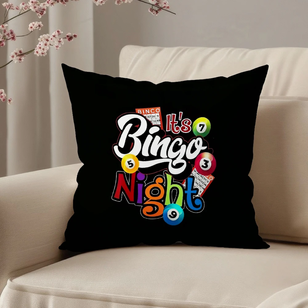 Square Throw Pillow Case Black Colorful It S Bingo Night With Bingo Balls And Cards Print For Living Room Sofa Bedroom Home Deco