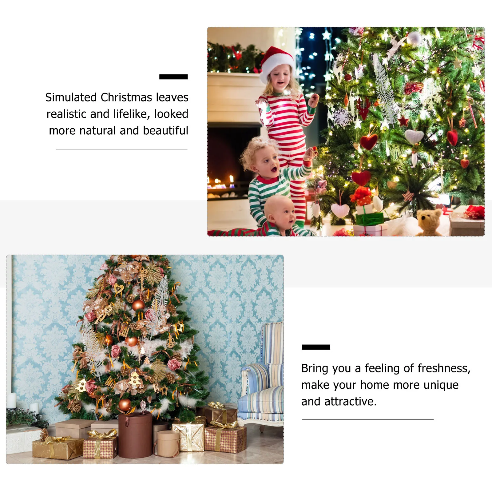 

12pcs Simulated Christmas Leaves Realistic Decorative Greenery Bright Holiday Decoration Tree Wreath Garland Artificial for Home