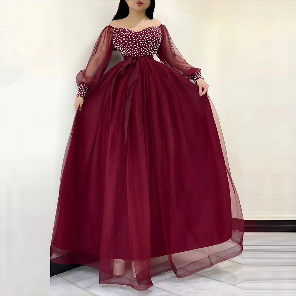 

ROSELLA A-Line Off-the-shoulder Ruffle Women Party Evening Dress Ankle-Length Lace Up Princess Red Tulle Ball Gown New 2023