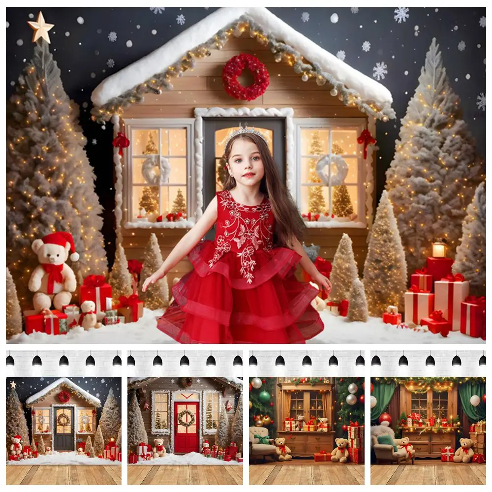 Winter Christmas Backdrop Toy Bears Shop Indoor Outdoor Scene Kids Portrait Photography Background Decor Photostudio Photobooth