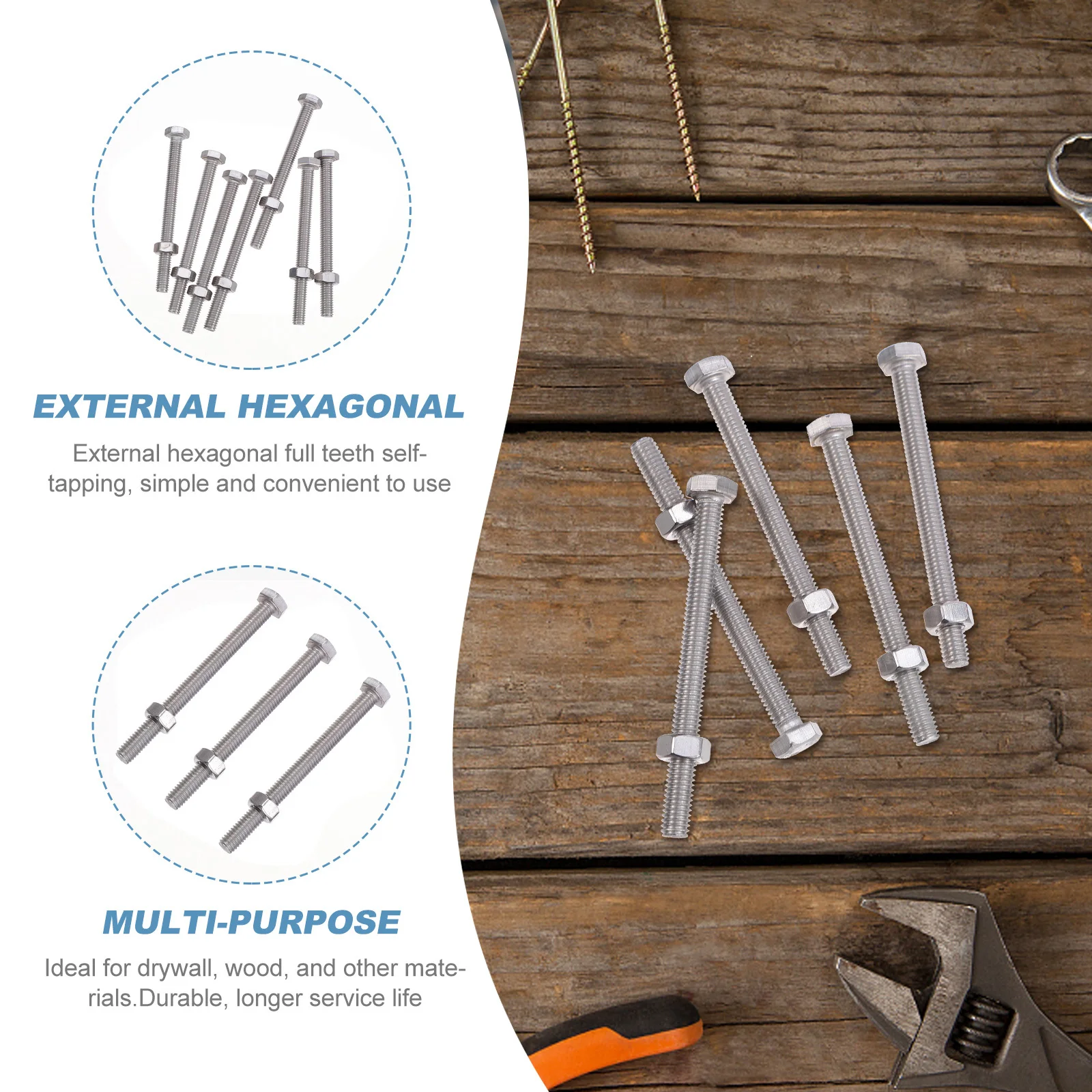 

10Sets Hexagon Bolt Screw Nut Set Anti Rust Corrosion Resistant Smooth Surface Firm Fixing Easy Disassembly Multifunctional