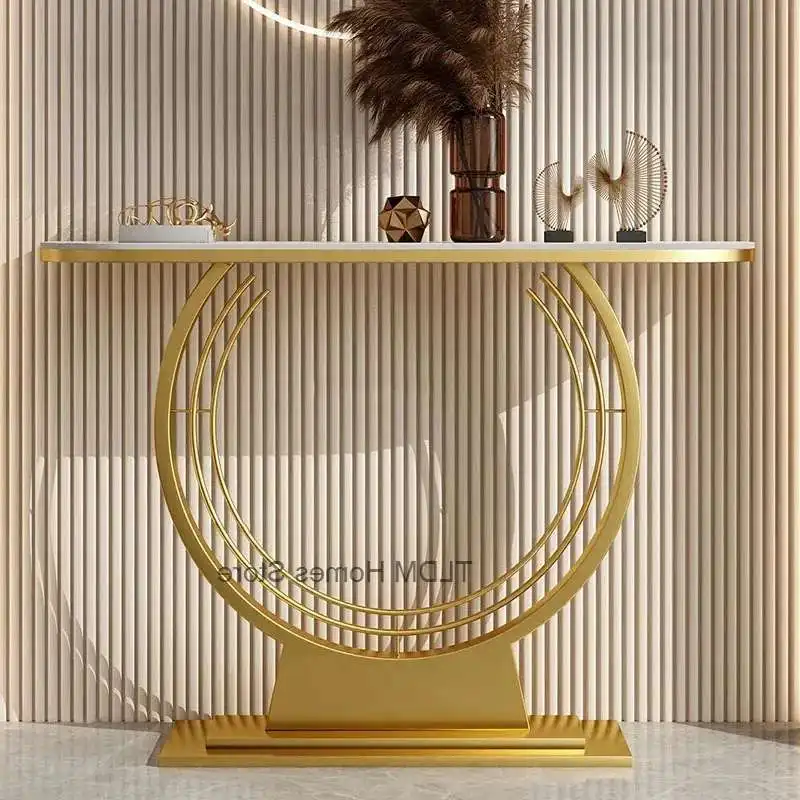 

Nordic Gold Wrought Iron Console Tables Living Room Light Luxury Hallway Entryway Table Home Creative Corridor Decorative Table