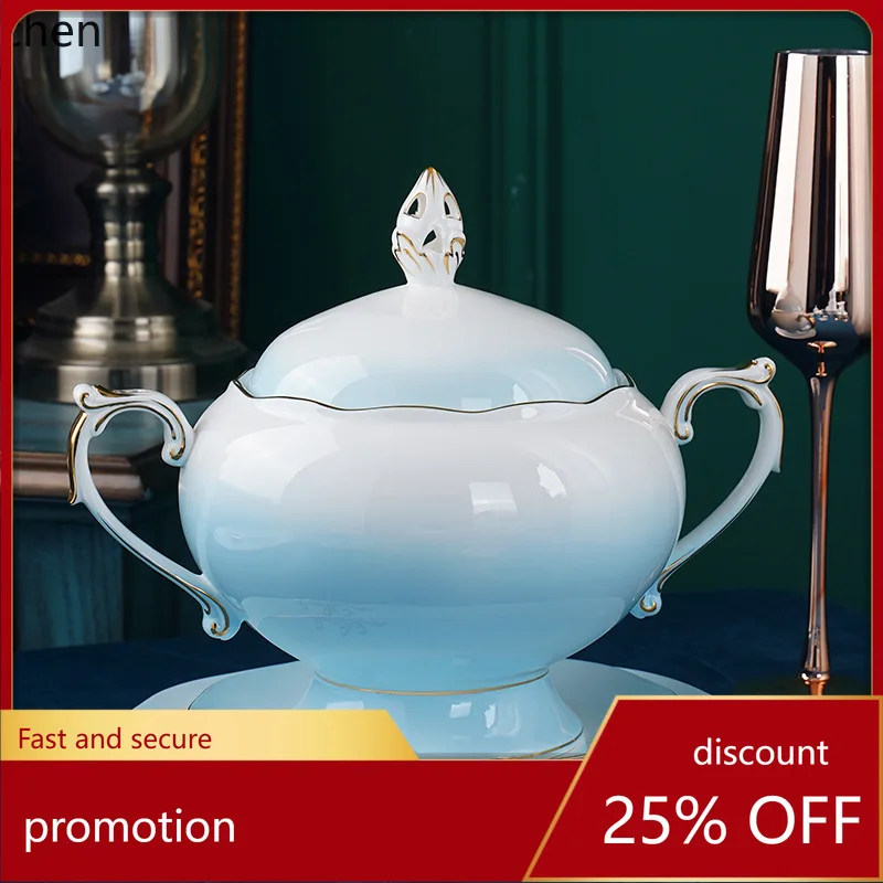 

CZ Gradient Gold Trim Tableware Set Housewarming Gift Palace Style Chinese Bone China