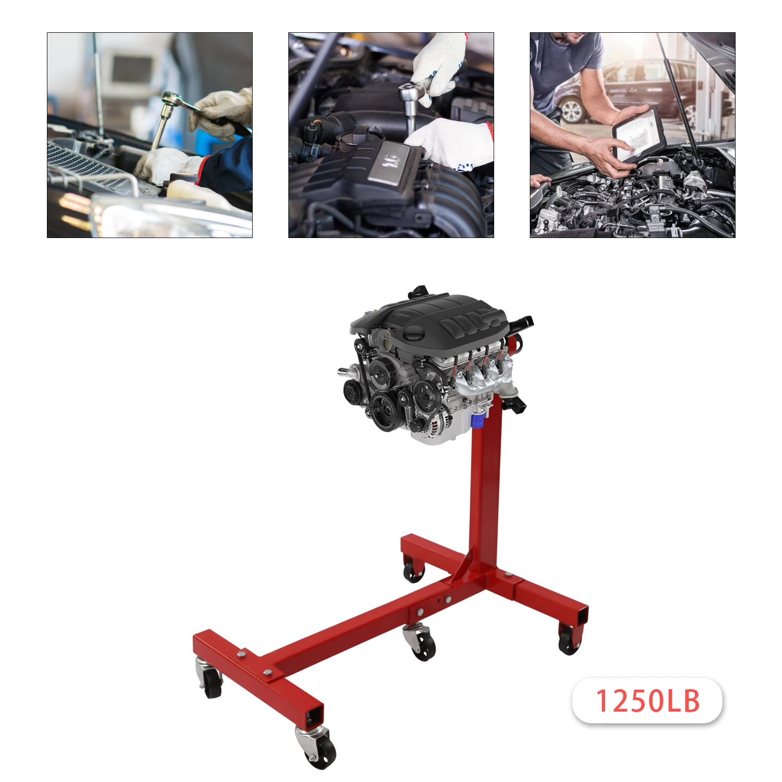 

33.07*33.07in 1250Lbs Engine Maintenance Stand Collapsible Motor Hoist Jack 360° Rotating Tool A3 Steel, Cast Iron