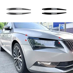 2016 To 2019 For Skoda Superb B8 Lid Trim Lamp Cover Body Kits Front Headlight Eyebrow Eyelids Sticker Gloss Black Carbon Fiber