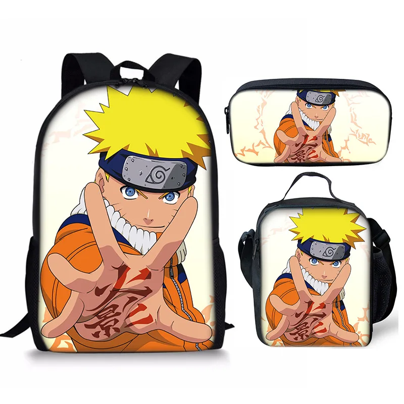 

New Anime Naruto Backpack for Boys Students 3 in 1 Set School Bag Messenger Bag Pencil Case Naruto Uzumaki Outdoor Travel