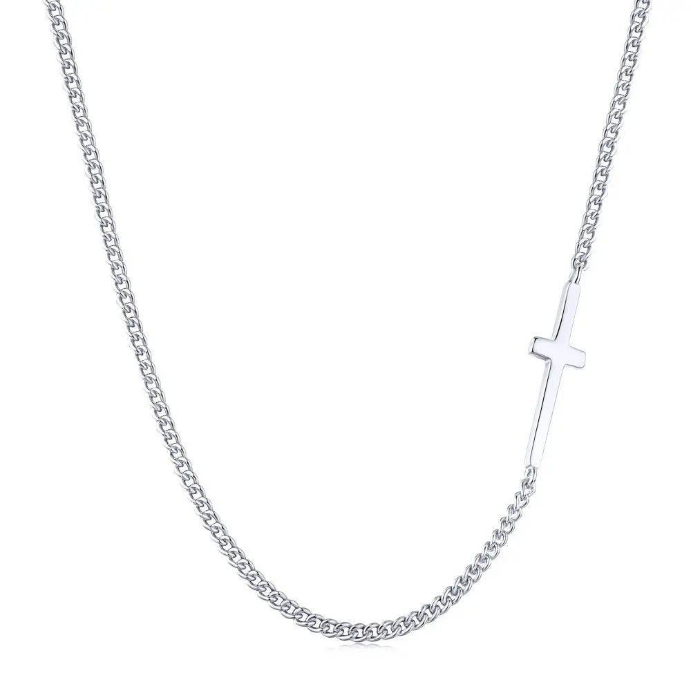 Japanese and Korean S925 Full Body Pure Silver Necklace with Personalized Cross, Simple Design, Cold and Unusual Style