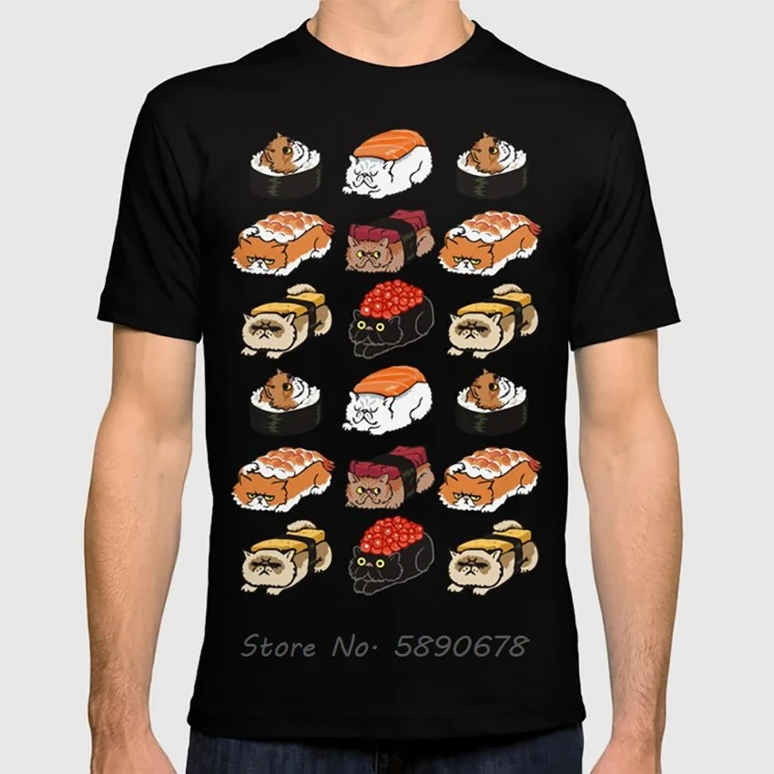 Sushi Persian Cat T Shirt Cartoon Sushi Persian Cat Tshirt Men Cotton Tees Tops Harajuku