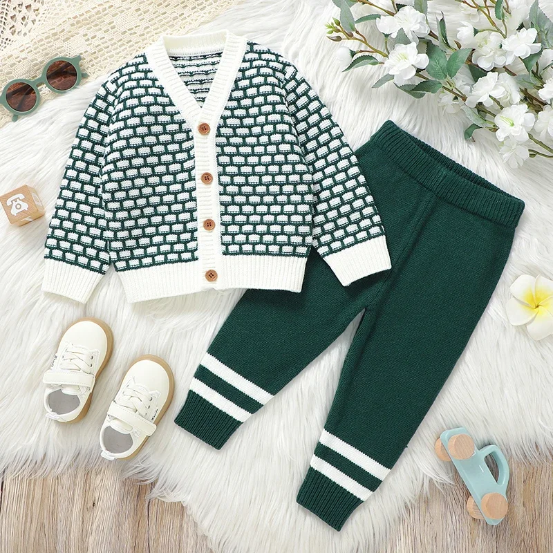 

Baby Clothes Sets Knitted Newborn Boy Sweaters Long Sleeve +Pants Autumn Infant Kid Cardigan +Trousers 0-9M 2PCS Playsuit Winter