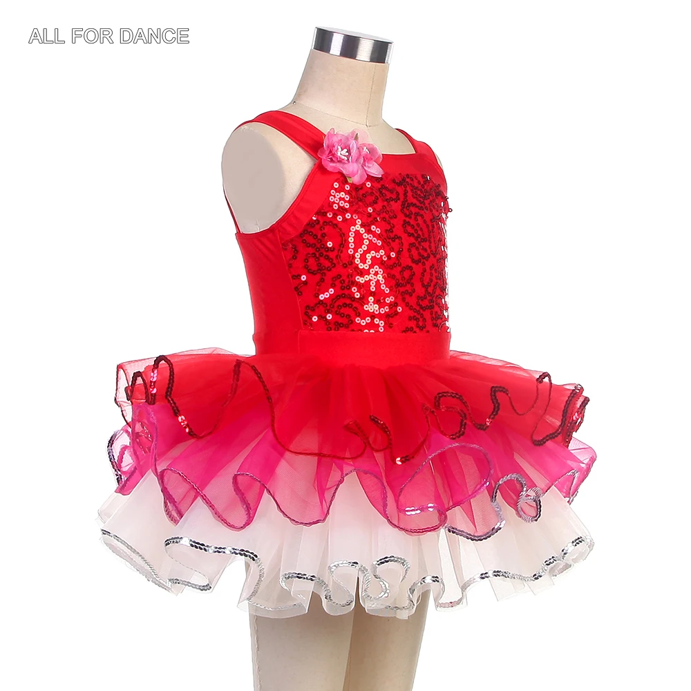 

24005 Girls Ballet Tutu Kids Red Sequin Spandex Bodice Ballet Dance Tutu Performance Ballet Costumes Camisole Ballet Tutu