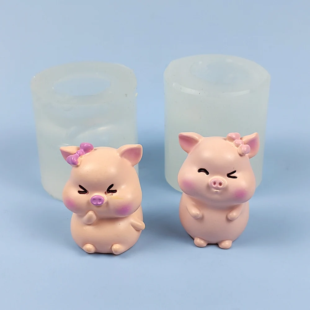 

3D Cute Pig Couple Silicone Mold Animal Forms For Candle Fondant Cake Chocolate Plaster DIY Handmade Decoration Craft Tool