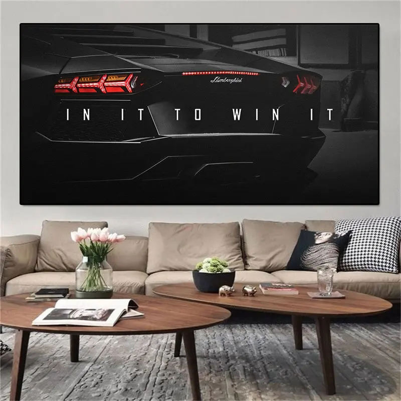 In It to Win It Motivational Poster Luxury Sports Car Canvas Print Painting Poster Wall Art Print Office Decor