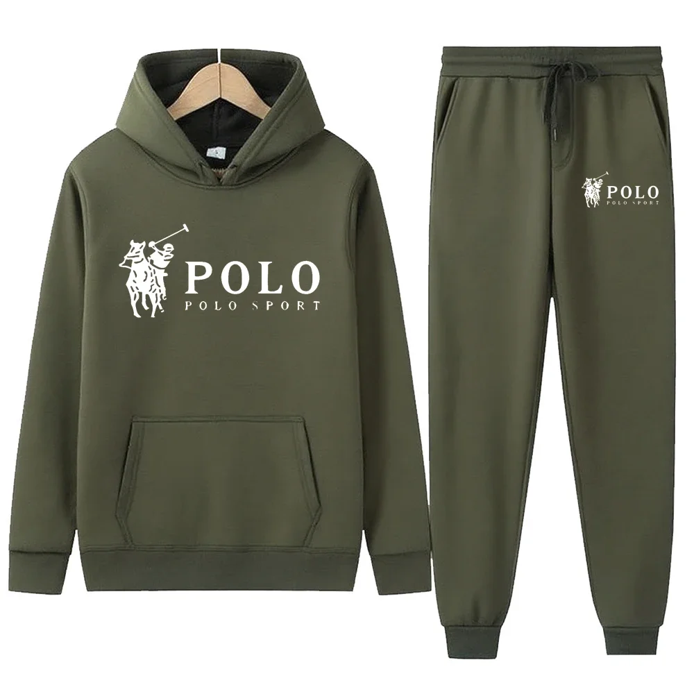 

Winter and autumn fleece thickened hooded pullover sweater jacket for men, casual sports outfit, two-piece set for men