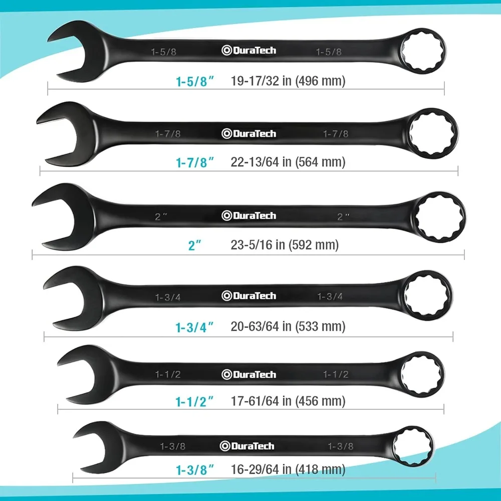 Jumbo Combination Wrench Set, SAE, 6-piece, 1-3/8'' To 2'', CR-V Steel, Black Electrophoretic Coating, with Pouch