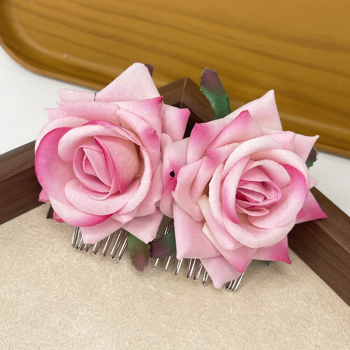 1pc velvet rose hair clip, metal brush hairpin hair comb, vacation wedding hair ornament view 6